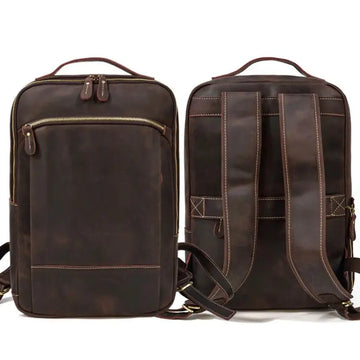 Xajzpa Vintage Travel Backpack Leather Double Zipper Bagpack Male Crazy Horse Leather Backpack Handmade Leather Travel Bag Men Bag